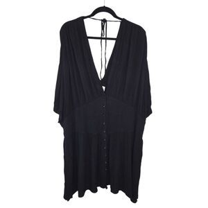 Asos Curve Black Gauze Drop Sleeve Skater Dress Size 24